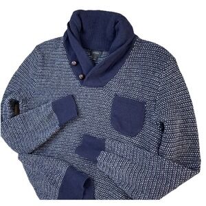 J.Crew Sweater Shawl Collar 100% Lambswool Pullover Blue Men Sz S‎ Cozy Knit